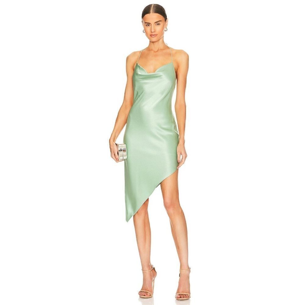 Alice + Olivia Harmony Asymmetrical Midi Dress Green Tea Womens Size 0